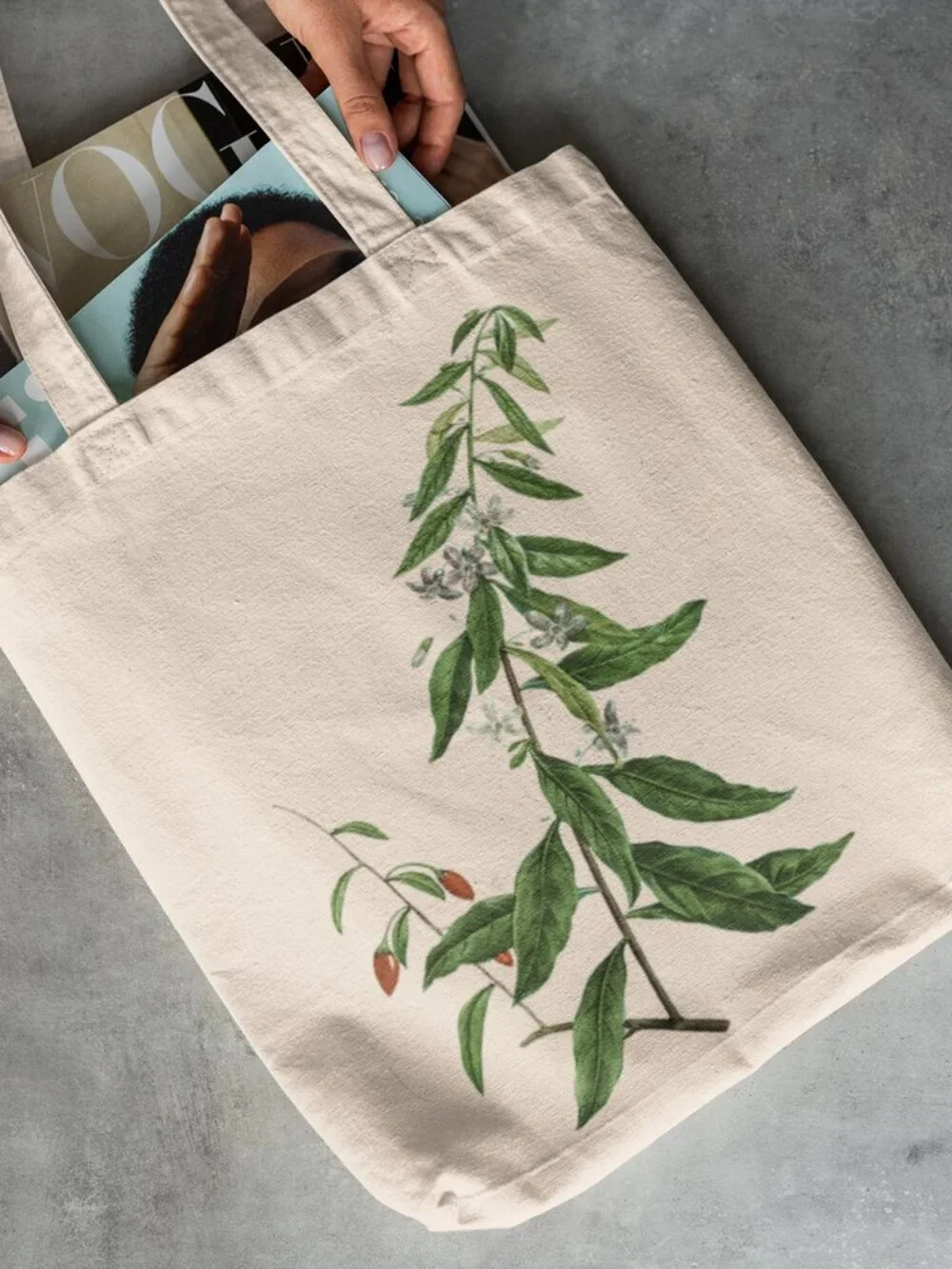 Chinese Boxthorn Vintage Floral Print Graphic Canvas Tote Bag